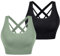 Leversic Sport BH Damen Push up, Sports Bra Ohne Bügel Sport BH Rückenfrei, mit Breiten Trägern für Besseren Halt und Unterstützung, 2PCS-Schwarz+Grün, L
