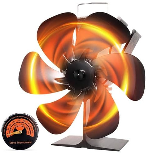 SOPPY 6 Blättern Kaminventilator mit Thermometer, Ofenventilator Heizventilator Wärmebetriebener Ventilator, Leiser Betrieb Wärmebetrieben Kaminlüfter am Schornstein für Kamin Holzofen