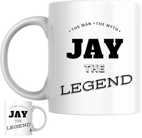 Designs of note! Jay Personalised Ceramic Mug | ‘The Man, The Myth, The Legend’ Jay Custom Novelty Name Gift