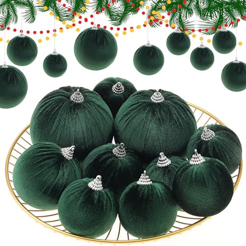 10 bolas de Navidad de terciopelo, adornos colgantes para árbol de Navidad, bolas de terciopelo, adornos decorativos de Navidad, bolas de terciopelo verde para Navidad, boda, Acción de Gracias,