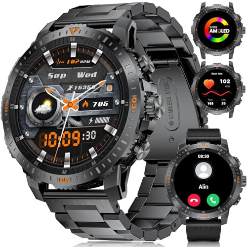 LIGE Smartwatch Uomo Militare,1.43” AMOLED/500mAh Orologio Smartwatch con Chiamata Bluetooth/Cardiofrequenzimetro SpO2,IP68 Impermeabile 100+ Modalità Sportive Smart Watch per Android iOS