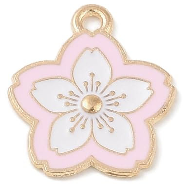 Airssory 100 pcs Pink White Spring Cherry Blossom Flower Enamel Alloy Charms Floral Charms for DIY Jewellery Bracelet Necklace Earring Craft Keychain Decoration