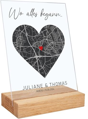 GRAVURZEILE Personalisierte Geschenke – Jahrestag Geschenk für Sie & Ihn, Hochzeitstag Geschenk für Frauen, Männer, Partner, Freund, Freundin mit Koordinaten - Wo alles begann - Schwarz