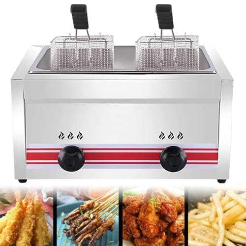 PGKTKCWH Freidora de Gas GLP Profesional, freidora Comercial de Acero Inoxidable con cestas y Tapas para freír, para cocinas comerciales, restaurantes y hogares, Cilindro único, 20 l