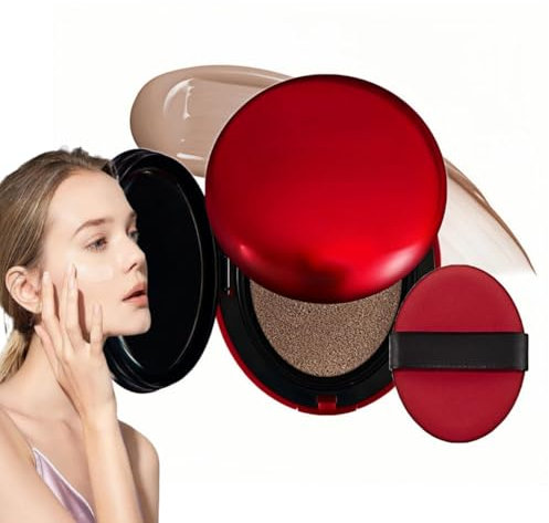Cushion Foundation, Cushion Foundation Makeup for Glass Skin, Korean Red Cushion Foundation Makeup For Glass Skin, Creme Aufbaubare Deckkraft für Gleichmäßiger Hautton Schafft (27N)