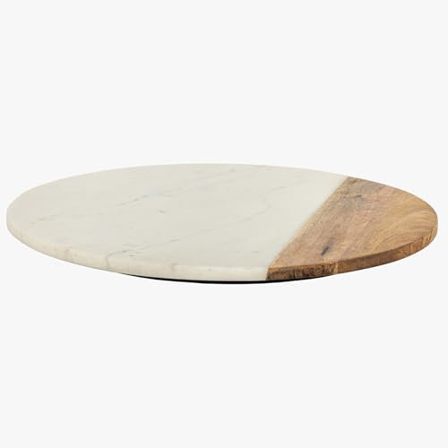 Riess Ambiente Handgefertigter Drehteller Servant - 50cm - weiß Natur Marmor mit Mangoholz - Dekoplatte rund