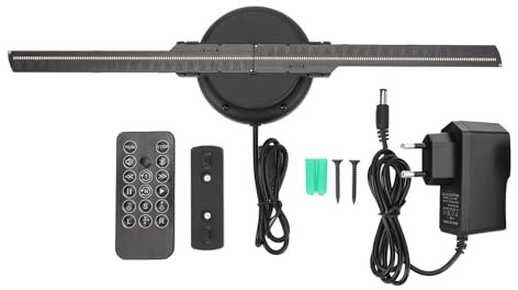 Ventola con Ologramma 3D, Videoproiettore Olografico da 16,5 Pollici con 224 Perline Luminose a LED con Telecomando, Risoluzione 1024x224, Proiettore con Ologramma 3D per Insegne