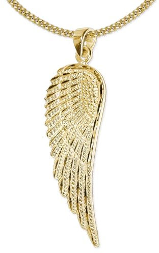 CLEVER SCHMUCK Halskette großer Flügel Anhänger 36 glänzend diamantiert Kette Panzer 50 cm 925 Sterling Silber gold-plattiert im Schmucketui