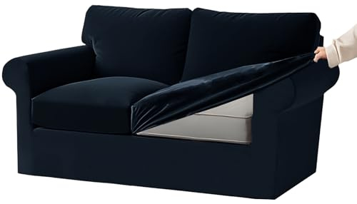 KYJSW Stretch Ektorp Sofa Cover with Separate Seat Cushions and Backrests Covers Velvet Sofa Slipcovers with Elastic Band 1 2 3 4 Seater Set (Navy blue,2 Seat Set 5 PCS)