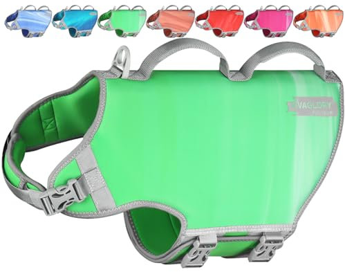 VIVAGLORY Neoprene Schwimmweste Hund, Rettungsweste Hund für Bootfahren, Schwimmweste, Schwimmhilfe & Leichte, XL, Trauben Grün