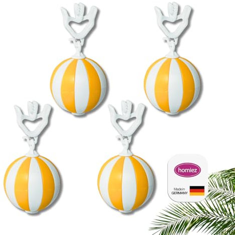 homiez Tischdeckenbeschwerer Strandball – extra schwer (52g) – Tischdeckengewichte gegen Wind – 4er Set - mit Metall-Kern – Tischdeckenhalter für Garten, Balkon, Camping, Outdoor (Gelb)