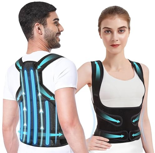 Rücken Geradehalter, Haltungskorrektur Rücken Damen Herren, Einstellbare volle Rückenlehne für Nacken Schultern Zurück, Skoliose und Rundrücken Korrektur Bietet Form für Damen und Herren (Schwarz, L)