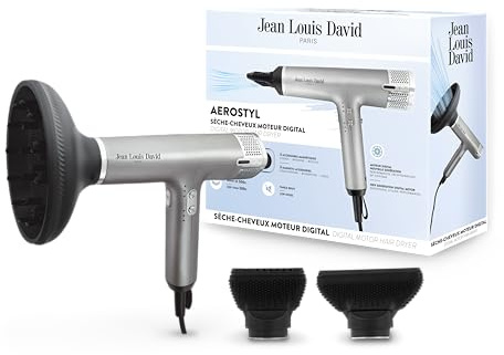 Jean Louis David – Haartrockner – Neue Generation – Digitalmotor BLDC – Ultra kompakt & leicht – 3 magnetische Zubehörteile – Glätten – Brushing – Locken – Aerostil