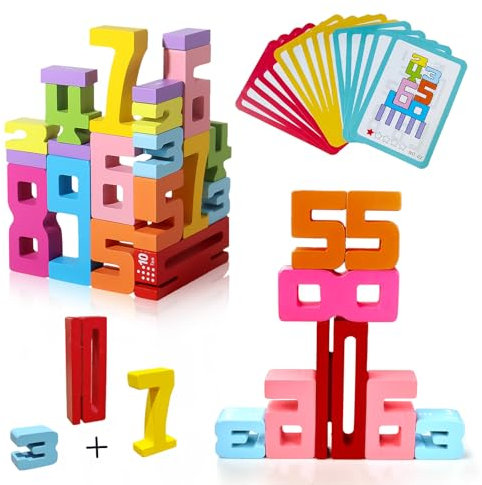 20 Stück Number Blocks,Zahlenbausteine aus Holz,Holz Zahlenblock Spielzeug,Wooden Number Building Blocks,Holzbausteine Bauklötze, zahlenbausteine zum stapeln,Montessori Spielzeug ab 3 Jahre
