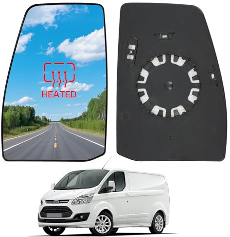 Convitex Heated Left Wing Mirror Upper Glass - Compatible with Ford Transit Custom 2012 Onwards Passenger Side Door Wing Mirror Convex with Backing Plate