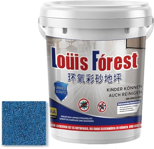 Peinture de sol époxy colorée Louis Forest - Imperméable - Revêtement de sol époxy à effet marbre brillant - Sable coloré auto-nivelant - Peinture de garage - Respectueux de l'environnement (bleu B)