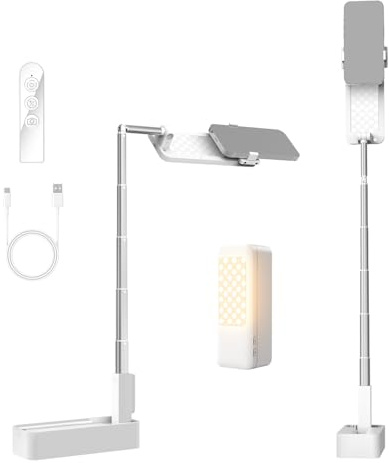 NEEWER Entry Level Version Tisch Ständer, 4W Overhead Smartphones Mount, klappbar, mit LED Licht/Fernbedienung/Handyhalterung für Selfie Video, 990lx/0,3m, 3 Modi CRI80, 1000mAh, wiederaufladbar, V10