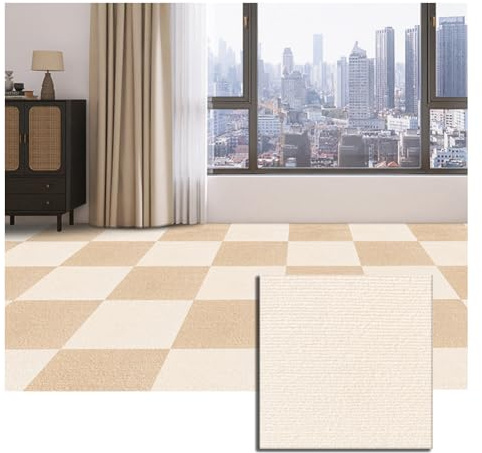Teppichfliesen 30x30 cm, Teppichfliesen Selbstklebend, Teppich Fliesen, Waschbare Einzelteile, rückstandsfrei entfernbar, Teppichfliesen Selbstliegend für Büro, Wohnzimmer, Balkon,Beige,4 Stücke