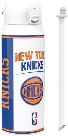 NBA New York Knicks Sports Thermal Water Bottle with Removable Straw, 750ml/24oz, Leak-Proof Insulated Drinking Bottle, Easy to Open, Secure Lock, Dishwasher Safe, Flip Cover, Metal Bottle