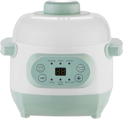 Elektrischer Schmortopf 220V 1L Kleiner Schongarer Keramik Suppe Brei Kocher Suppenkocher Gartopf Elektrischer Eintopf Multifunktion Mini Slow Cooker mit Intelligenter Reservierungsfunktion (Grün)