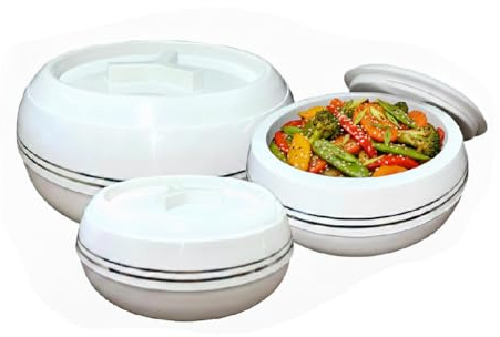 TENLITE Insulated Casserole Hot Pot Set of 3 (1200ml, 1500ml, 2500ml) – Stainless Steel Inner, Food Warmer Serving Bowls with Lids – Heat Retaining Hot Case for Chapati, Curry, Rice, Party & Home Use.