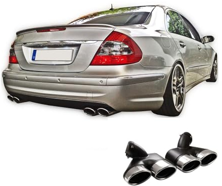 RECAMBO Auspuffblenden Sport-Optik Edelstahl Chrom passend für Mercedes E-Klasse W211 S211 2002-2009 - einfache Montage - fester Sitz - aufwertende Heckoptik - langlebige Oberfläche - sauberes Finish