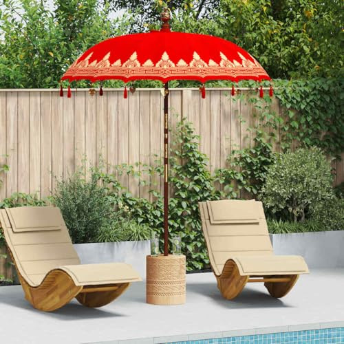 Générique Parasol balinais Rouge (180-190) x 260 cm Coton et Bois Massif,Parasols & voiles d'ombrage,42006458