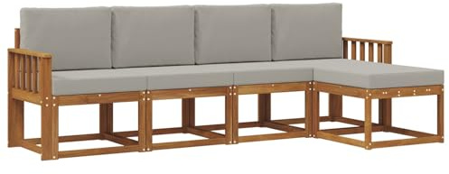 vidaXL Outdoor-Sofagarnitur mit Kissen 5 pcs Natürlich und Hellgrau, Moderner Garten-Sofa-Set, Robustes Lounge-Möbel für Terrasse und Patio, Akazie für den Garten