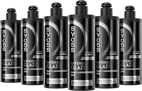 Syoss Intense Glaze Haar-Laminierungs-Kur (6x 200 ml), pflegende Haarkur mit 15% Silizium Glanz-Komplex, Haarmaske versiegelt das Haar für intensiven Glanz