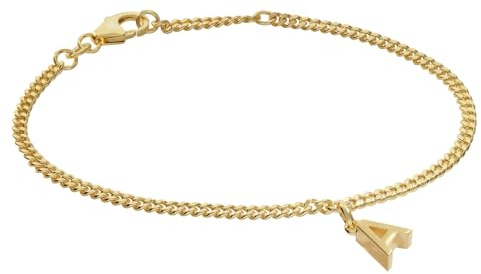 trendor Mädchen-Armband mit Buchstabe A 925 Silber Vergoldet 21602-A | zeitloses Flachpanzerband, eleganter Armschmuck für junge Damen,