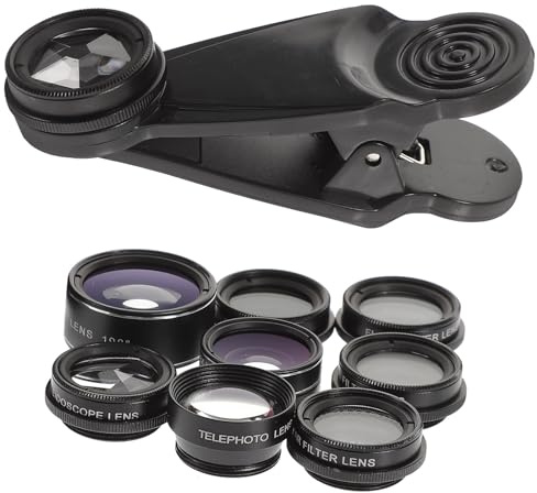 10-in-1 Handykameraobjektiv Satz für Smartphone, Weitwinkel und Fisheye | 1 Satz Beschichtetes Optisches Glas Schwarz mit Aluminium Magnesium Gehäuse und Clip