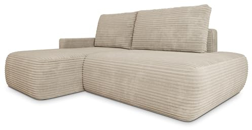 Masseno Ecksofa AVINI T R-S mit Schlaffunktion L-Form, Klassisch Sofa mit Bettkasten, Wohnzimmersofa, Couch, Soffa, Bettsofa, Couchgarnitur - Grau, TILIA 90