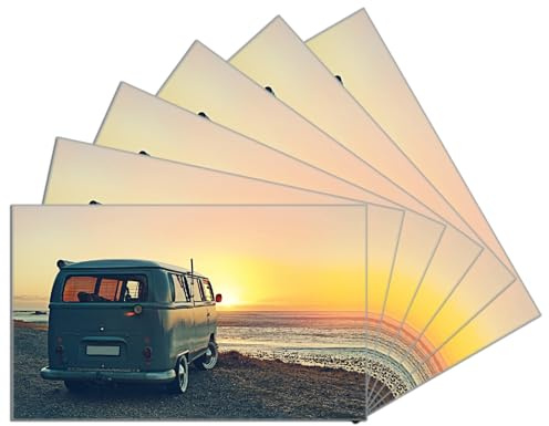 Wallario 6er Set Frühstücksbrettchen aus Glas, Glasunterlage, Glasbrettchen Roadtrip am Meer, Größe 14 x 23 cm, Sicherheitsglas