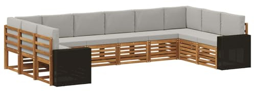 vidaXL Ecksofa Set mit Kissen 10 pcs Natürlich und Hellgrau Polyester, Garten-Lounge-Set, modernes Outdoor-Sofa, Bequeme Terrassenmöbel, strapazierfähige Sitzgelegenheit