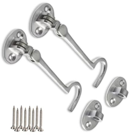 S & S International Solid Brass (Pack of 2) Cabin Hook | Satin Chrome | Cabin Hook Eye Latch for Internal and External Doors, Windows, Garden Gate Latch (8 Inch)