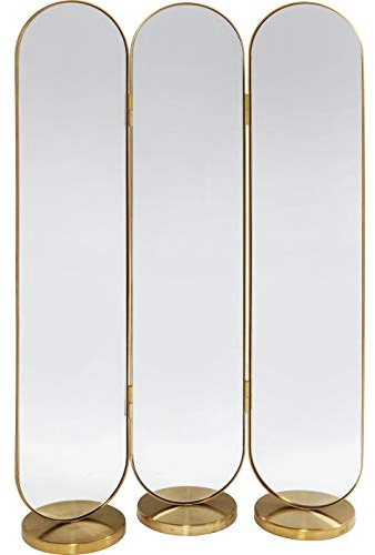 Kare Design Paravent Swing, goldener Raumtrenner als Spiegel, abgerundete Form und edles Design, 166x106x31cm (H/B/T)
