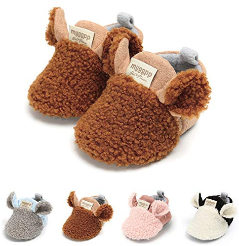 Ohwawadi Chaussons bébé fille en polaire avec fond doux et chaud chaussettes pour berceau, Marron, 6-12 mois