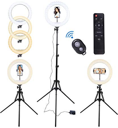 AGM Ring Light 14mit Stativ, Bluetooth-Fernbedienung mit 3 Lichtmodi 10 Helligkeitsstufen | LED Selfie Ring Light für Video, Fotografie