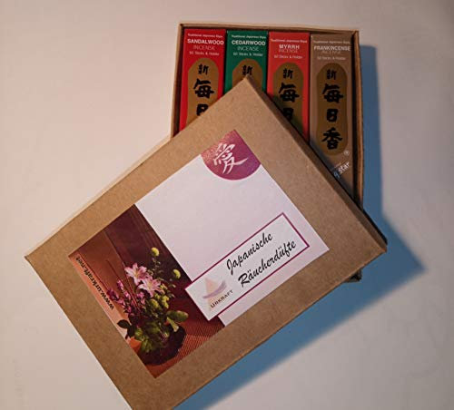 URKRAFT - Geschenkset 4 Packungen Morning Star japanische Räucherstäbchen mit Thema »Spicy Christmas« (Kiefer-, Myhre-, Sandel-, und Weihrauch in Box