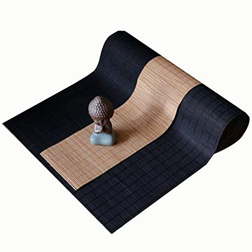 MMQGQ Bambus Tischläufer 2er Set, Japanische wasserdichte Teematte, Tischset Mit Küchenisolierung, rutschfeste Tischmatte Für Zu Hause (schwarz + Natürliche Farbe)(Size:30×180cm+10×180cm)