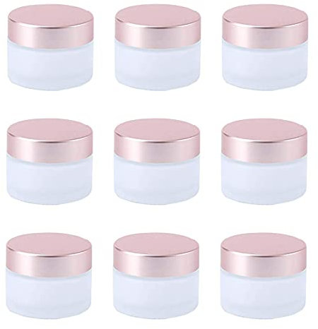 Healthcom 10 Pcs 15 Gram/15ml Empty Jars Clear Frosted Glass Cream Jar Pot Bottles with Rose Gold Lids Cosmetic Container Refillable Glass Eye Cream Jar Pot for Face Lotion Eyeshadow Lip Balms