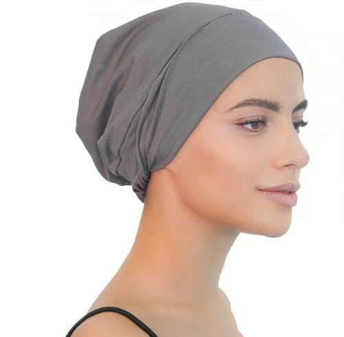 Deresina Headwear Satin Beanie, Sleep Cap for Hair Loss - (Grey)