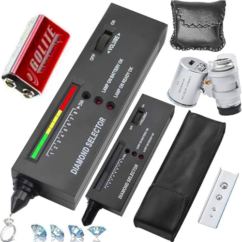 Penna tester diamantata più venduta+mini ingrandimento LED 60x, strumento tester per gioielli ad alta precisione, batteria da 9 V, selettore professionale di diamanti per principianti ed esperti