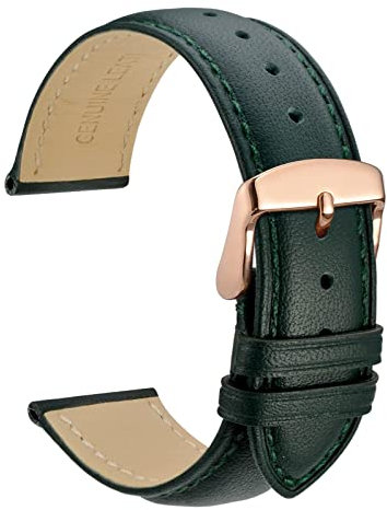WOCCI 18mm Vintage Leder Uhrenarmband mit Roségoldener Schnalle, Ersatz Armbanduhr (Grün)
