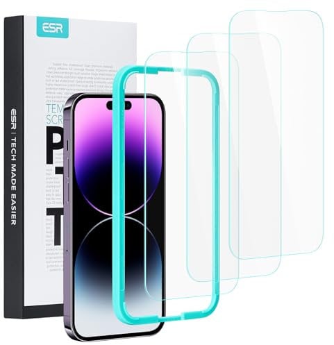 ESR Tempered-Glass Screen Protector Compatible with iPhone 14 Pro Screen Protector, with Easy Installation Frame, Military-Grade Protection, Ultra Tough, Scratch Resistant, 3 Pack