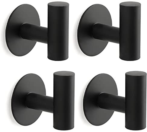 Segus Ganchos Adhesivos para Colgar Llaves, Soporte de Pared para Toallas de Baño, Ganchos de Abrigo Autoadhesivos, Ganchos Sin Taladro 4 Piezas, Colgador Trapos Cocina Adhesivo (Negro)