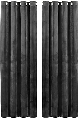 Hafaa Grey Blackout Curtains for Bedroom – 46” wide x 54” drop Readymade Crushed Velvet Curtains for Living Room – Eyelet Room Darkening Curtains with 2 Tie Backs (116cm x 137cm)
