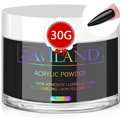 Saviland Black Acrylic Powder – 30g Colored Acrylic Nail Powder for Acrylic Application, Acrylic Powder Polymer for Nail Extension & Carving French Manicure