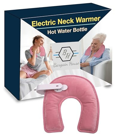 Bargain House Electric Neck Warmer, Rechargeable Heated Hot Water Bottle for Neck and Shoulder Pain Relief, Wrap Around U-Design Heating Pad, Hot Pack for Hot Therapy, Gift Idea for Him and Her, Pink