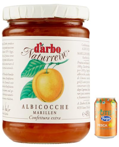 12er-Pack Darbo Marmelade Confettura Naturrein Albicocche,Aprikosenkonfitüre,450g Glas + 1er-Pack Kostenlos Yoga Eistee Pfirsich 330ml Dose